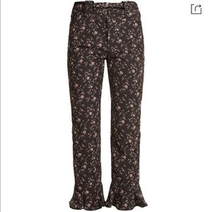 Rebecca Taylor Ruffled Floral-Jacquard Trousers
